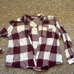 Maurices Burgundy and White Plaid Button Down Shirt